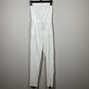 6 Shore Road XS Meet Me Lace Jumpsuit Moonlight White Strapless Cut Out Sheer